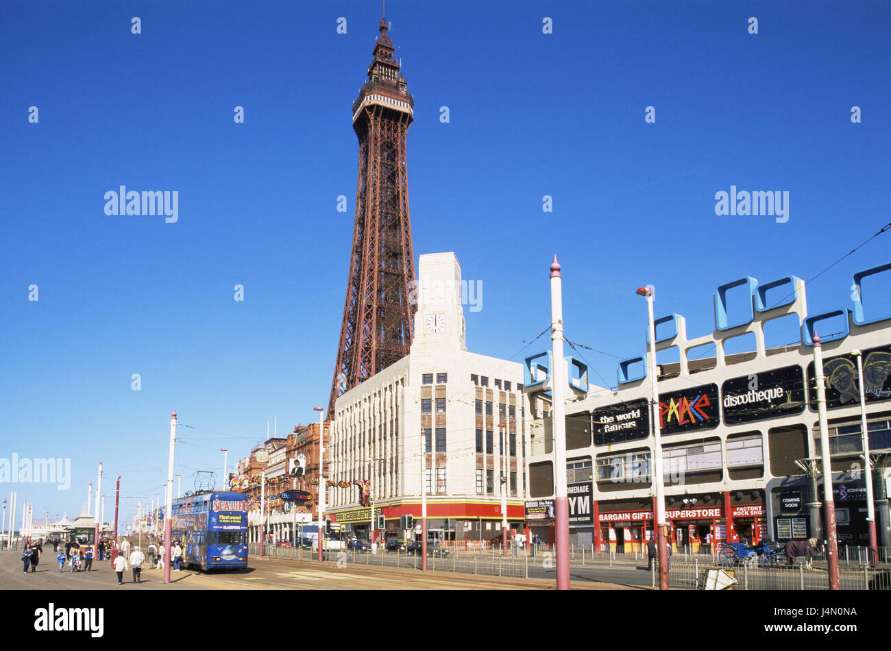 Great Britain, England, Lancashire, Seafront, Blackpool Tower, street