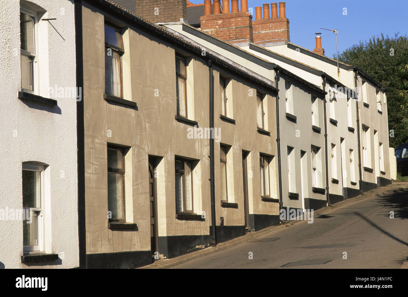 Great Britain, Wales, Monmouthshire, Blaenavon, terrace, houses, residential houses, facades, simply, simply, simple, living, rent, deserted, Stock Photo