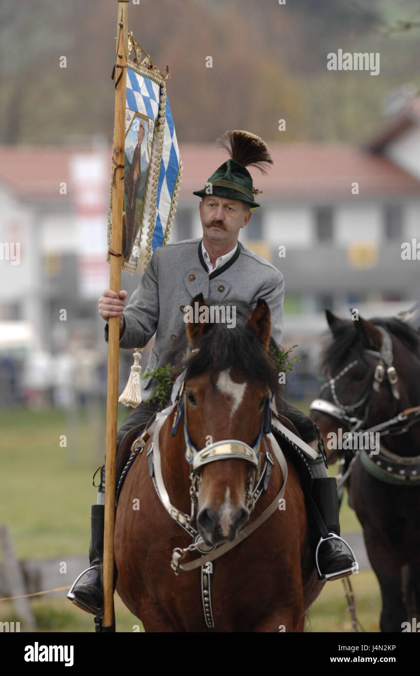 Germany, Bavaria, Leitzachtal, Hundham, Leonhardifahrt, forerunner ...