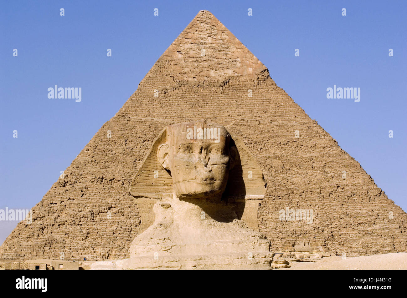 Egypt, Cairo, Giseh, sphinx, Chephren pyramid, Stock Photo