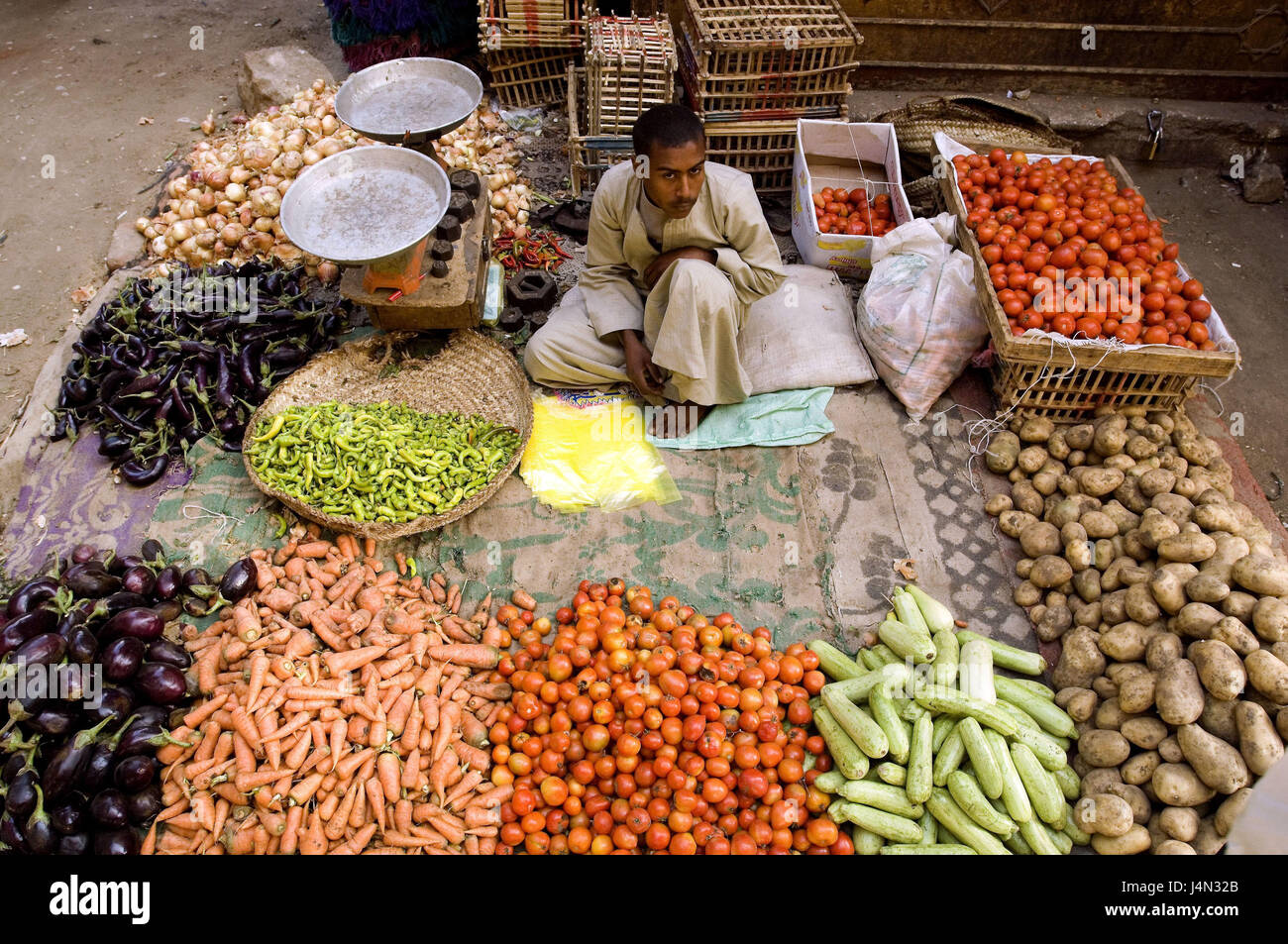 Egypt, Nile valley, Luxor, Souk, greengrocer, Stock Photo