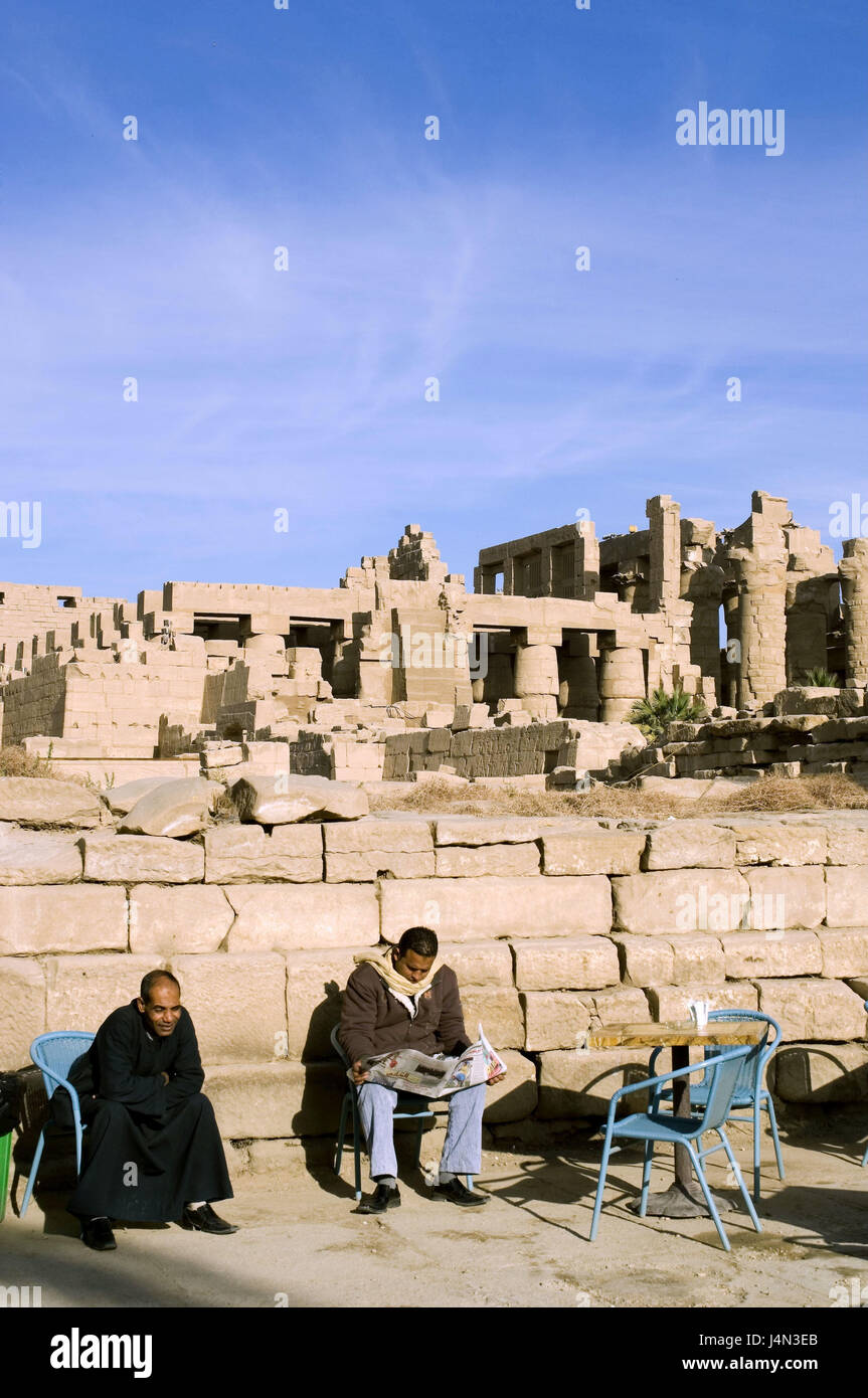 Egypt, Nile valley, Luxor, temple attachment Karnak, Amun temple, cafe, terrace, men, Stock Photo