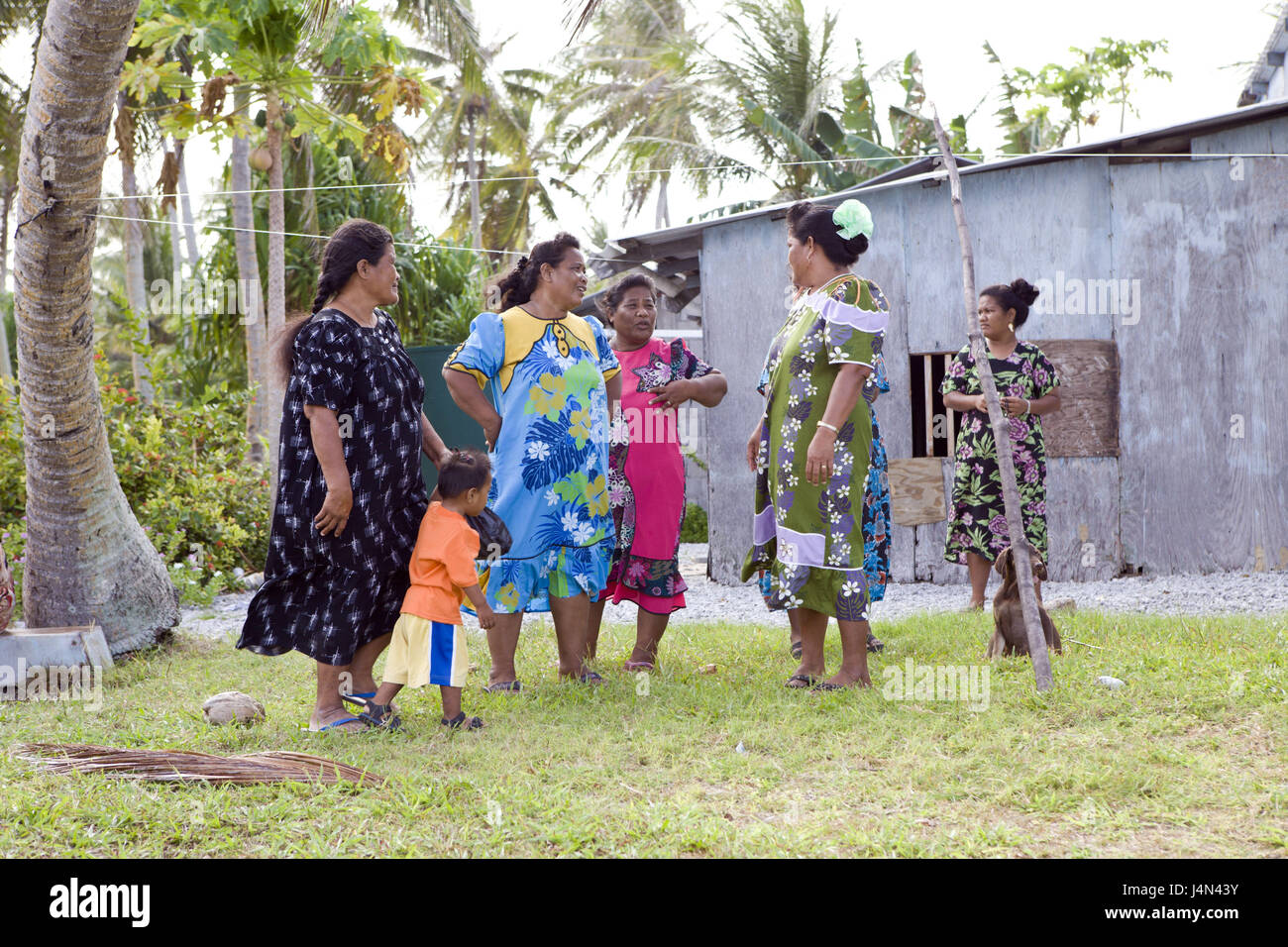 Women, children, island Woja, Marshall islands, Stock Photo