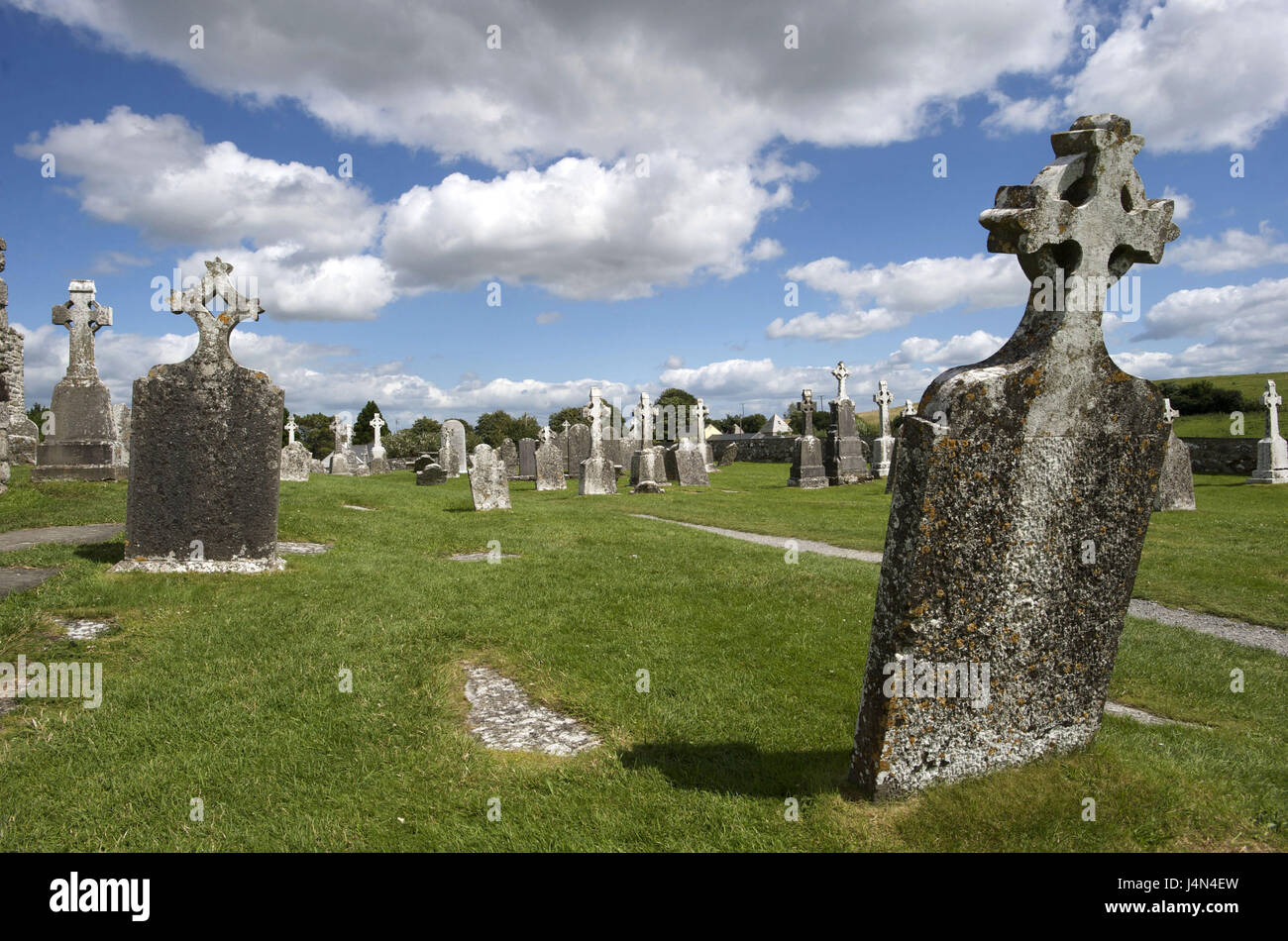 Ireland, Leinster, county Offaly, Clonmacnoise, cemetery, Stock Photo