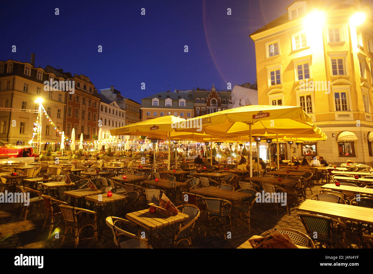 Latvia, Riga, Old Town, restaurant, cathedral square, street cafe, evening, Stock Photo