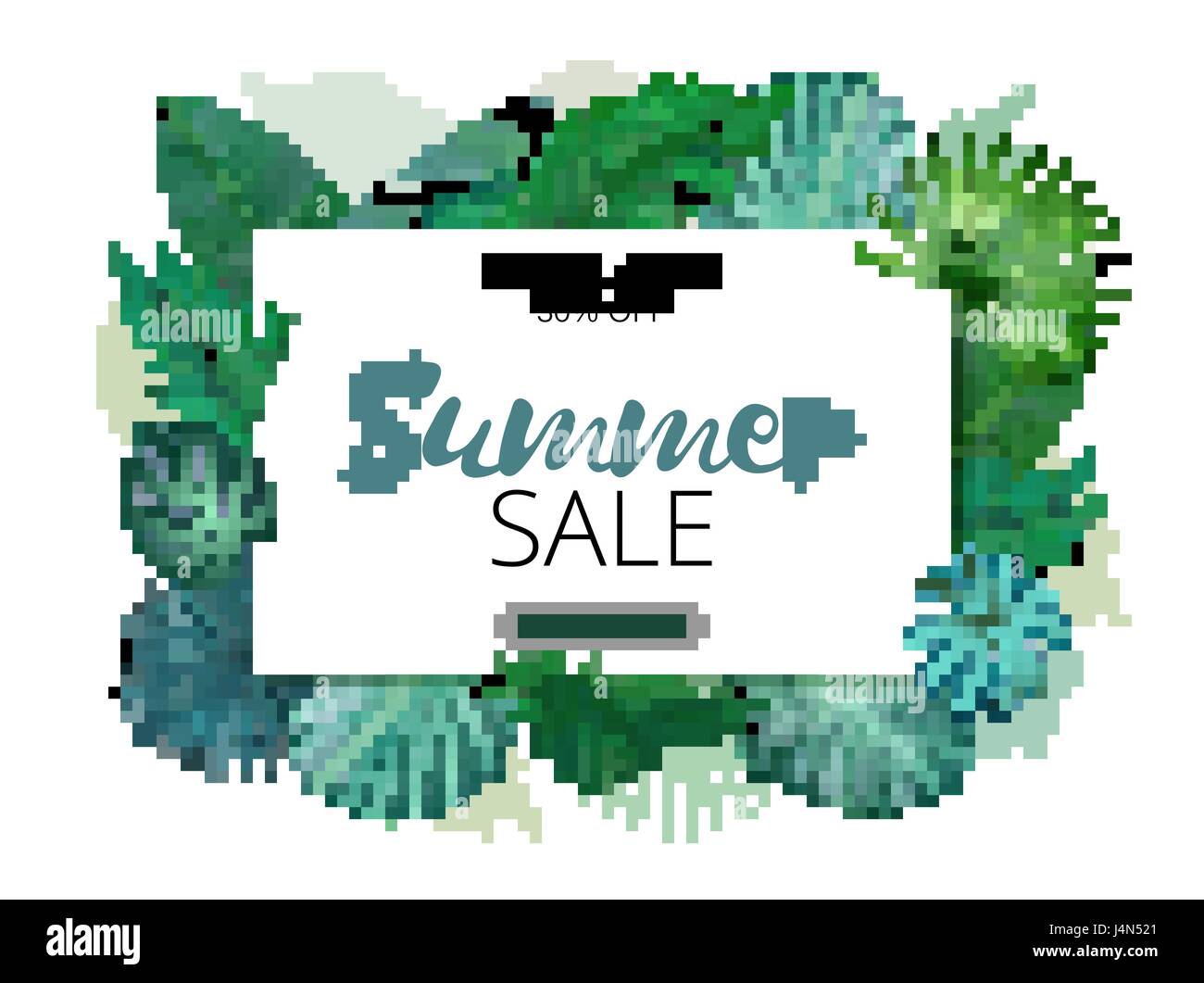 Illustration of various palm leaves with horizontal banner and floral ...