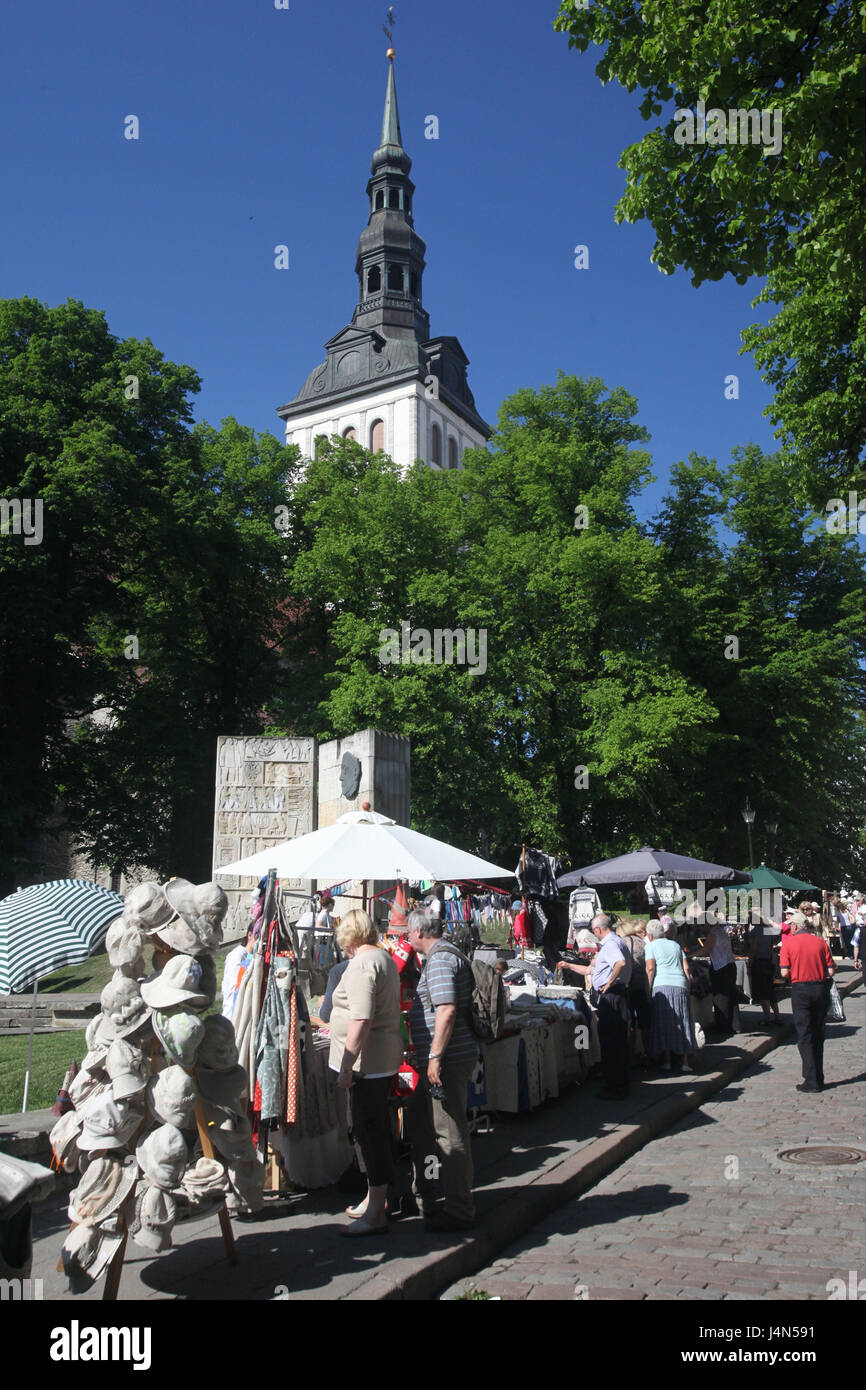 Estonia, Tallinn, Old Town, church, Nikolaikirche, tourist, market, Stock Photo