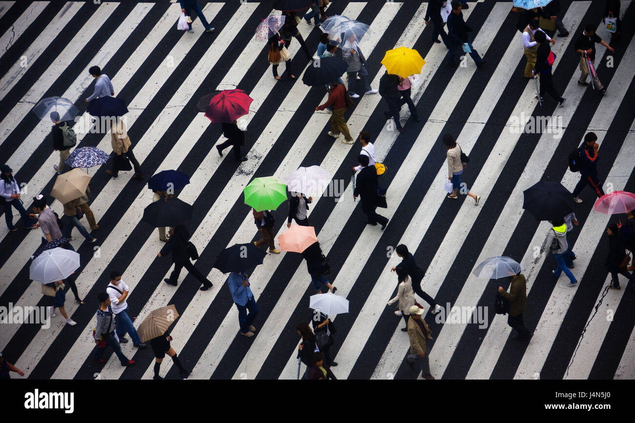 Japan, Tokyo, Shibuya District, stairs, people, umbrellas Stock Photo ...