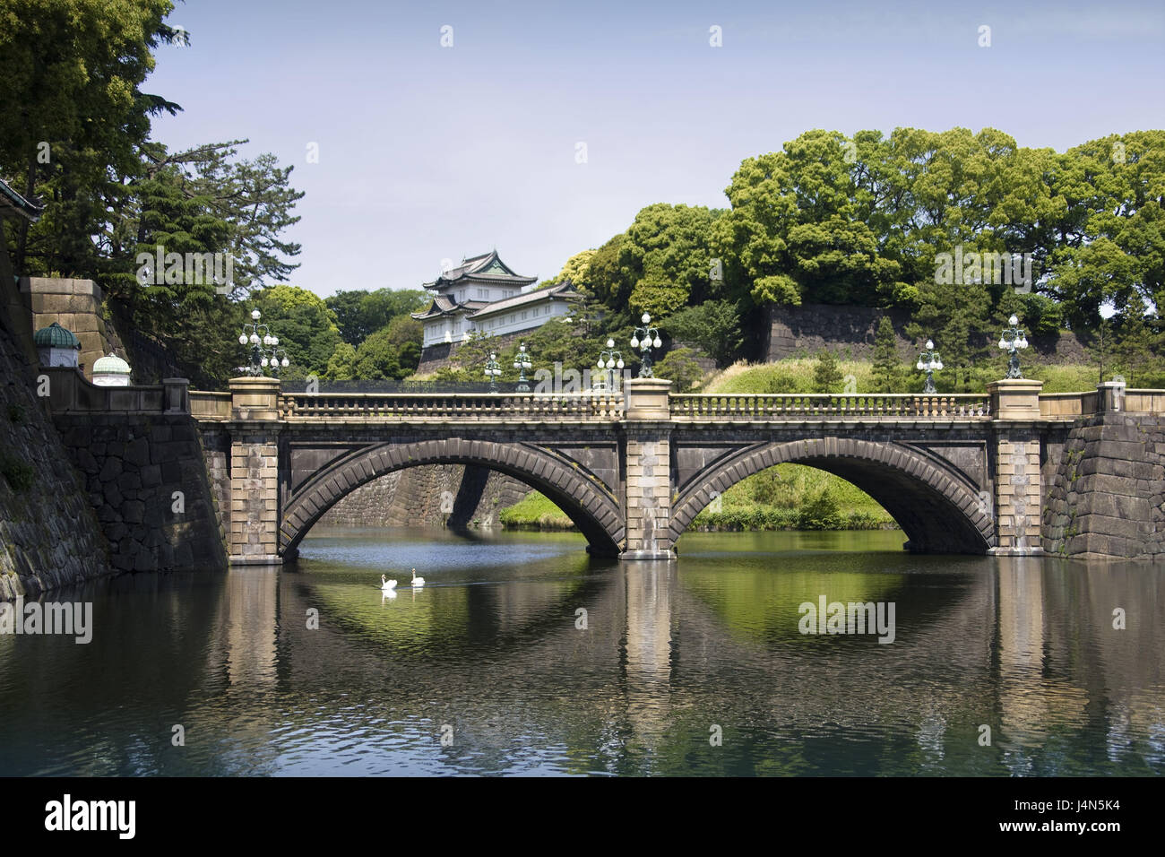 Japan, Tokyo, imperial palace, river, arched bridge, Stock Photo