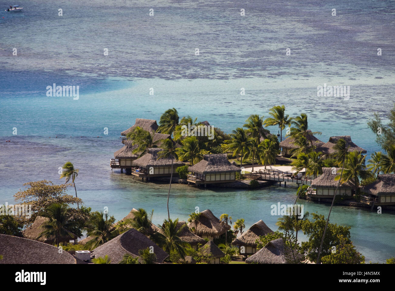 French Polynesia, Moorea, Intercontinental Resort, building on stilts, Stock Photo