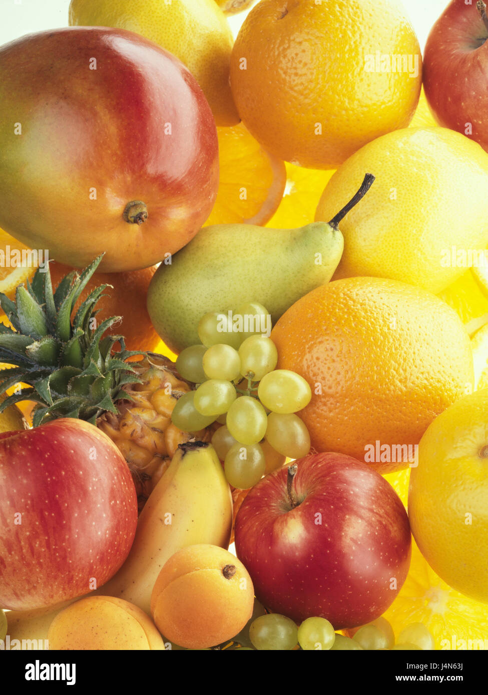 Fruit, sorts, different, fruits, tropical fruits, mango, oranges, pears