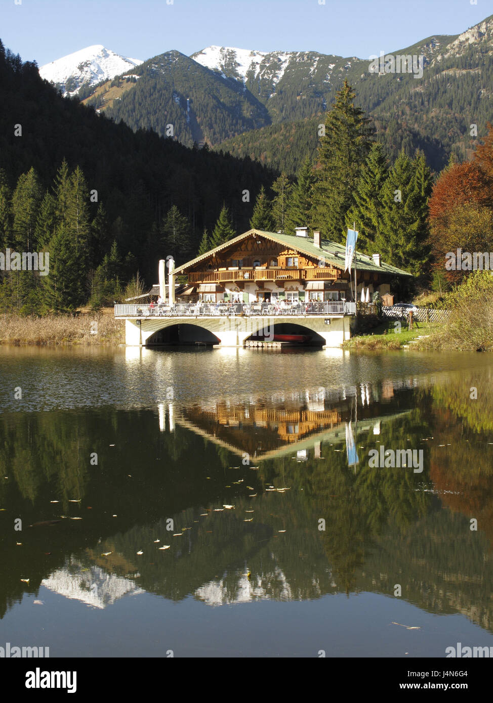 Inn, inn in the orderly's lake with Garmisch-Partenkirchen in the Kramerplateauweg, Upper Bavaria, Germany, architecture, outside, outside view, outside views, outside, outside, outside view, outside views, outside, outsides, trees, trees, tree, structure, structures, in Bavarian, Bavarian, Bavarian, Bavarian, Bavaria, in Bavarian, Bavarian, Bavarian, Bavarian, with, mountain, mountains, mountainous, mountainous, more mountainous, mountainous, mountain landscape, mountain landscapes, mountain lake, mountain lakes, the FRG, the federal republic, in German, German, more in German, German, Stock Photo