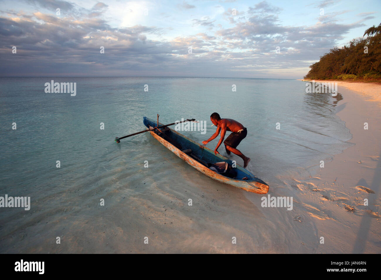 Democratic republic of Timor-Leste, Tutuala, Jako island, sea, man, oar boot, Stock Photo