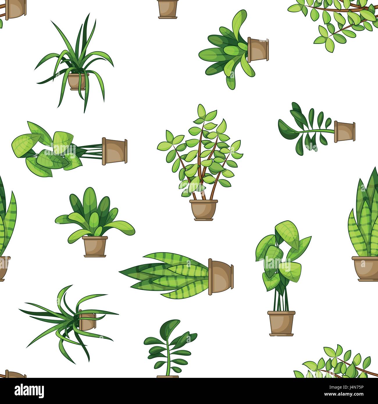 Seamless cartoon nature background with different house plants Stock Vector