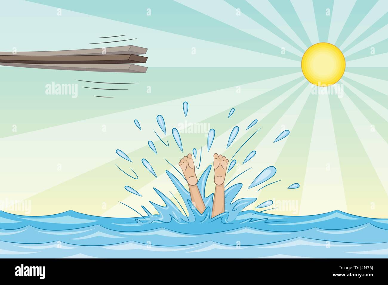 Jump from a springboard into the water Stock Vector