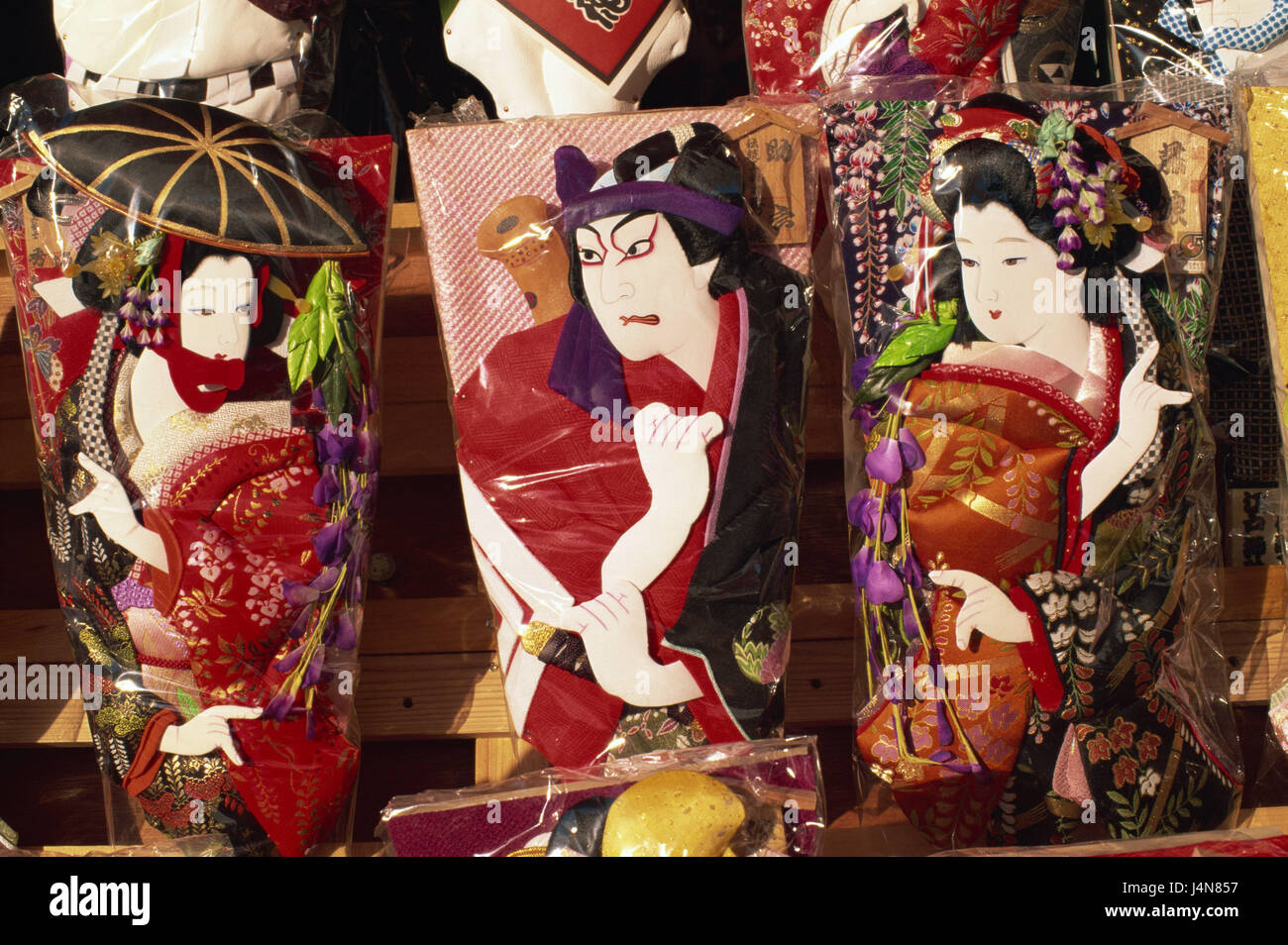 Japan, Honshu, Tokyo, Hagoita Fairly, Battledore festival, souvenir, dolls, Asia, feast, memory, tourism, destination, brightly, geishas, envelope, Ukiyo E, kitsch, art, culture, Stock Photo