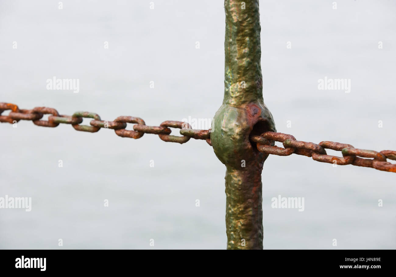 Metal posts, iron chain, rusty, medium close-up, detail, Stock Photo