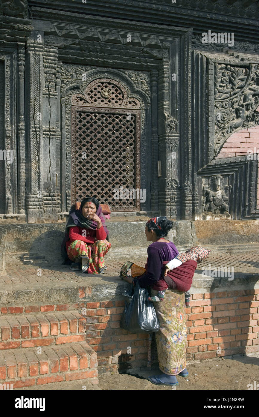Nepal, Bhaktapur, Durbar square, women, Stock Photo