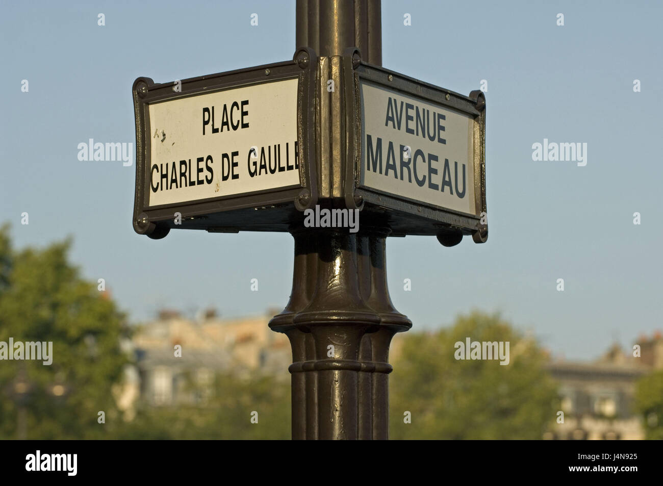 France, Paris, mast, road signs, Stock Photo