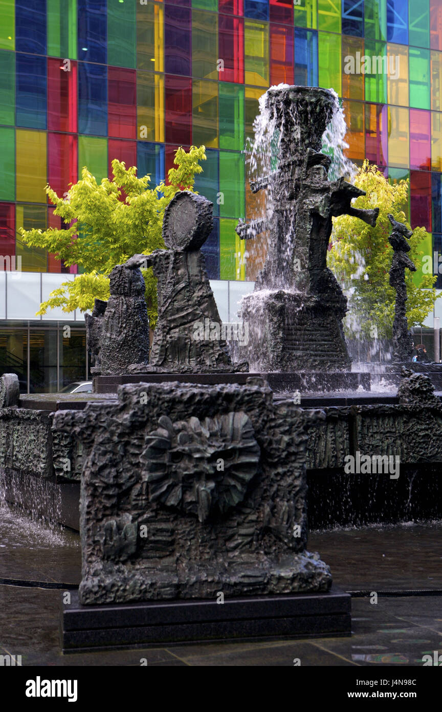Wells, sculptures, route de Rio's skin, Place Jean-Paul-Rio's skin, glass front, brightly, palace congres de Montreal, Montreal Convention Centre, accommodation Internationally, Montreal, Canada, Stock Photo