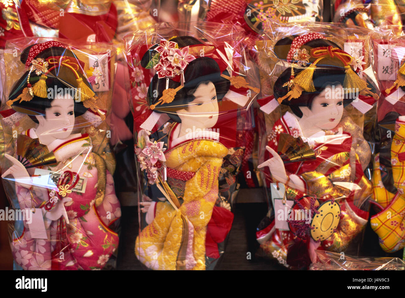 Japan, Honshu, Tokyo, Hagoita Fairly, Battledore festival, souvenir, dolls, Asia, feast, memory, tourism, destination, brightly, geishas, envelope, Ukiyo E, kitsch, art, culture, Stock Photo