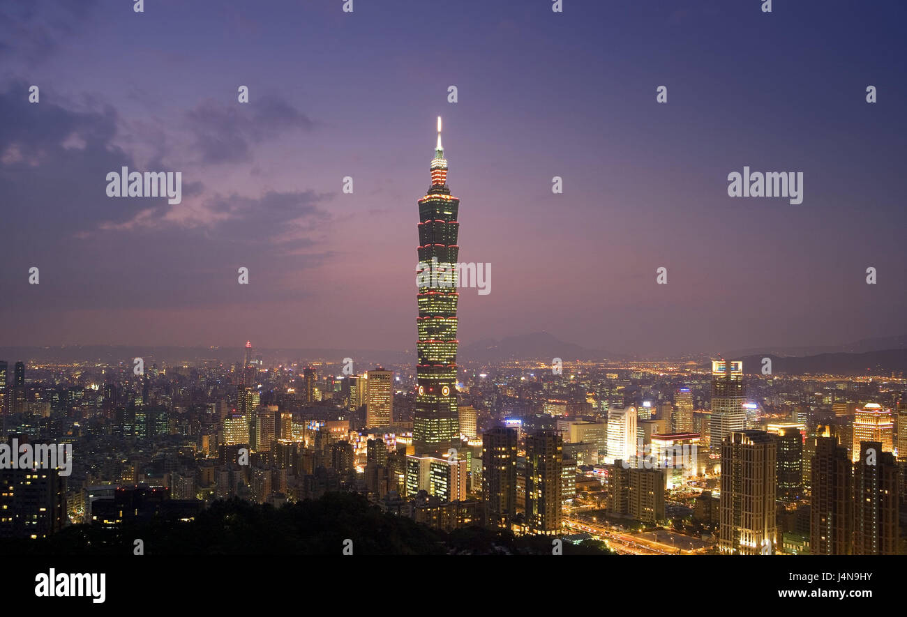 Taiwan, Taipeh, town view, Taipei Financial centre, lights, evening, no property release, Asia, Eastern Asia, town, capital, city, metropolis, building, skyscraper, high rise, architecture, Stock Photo