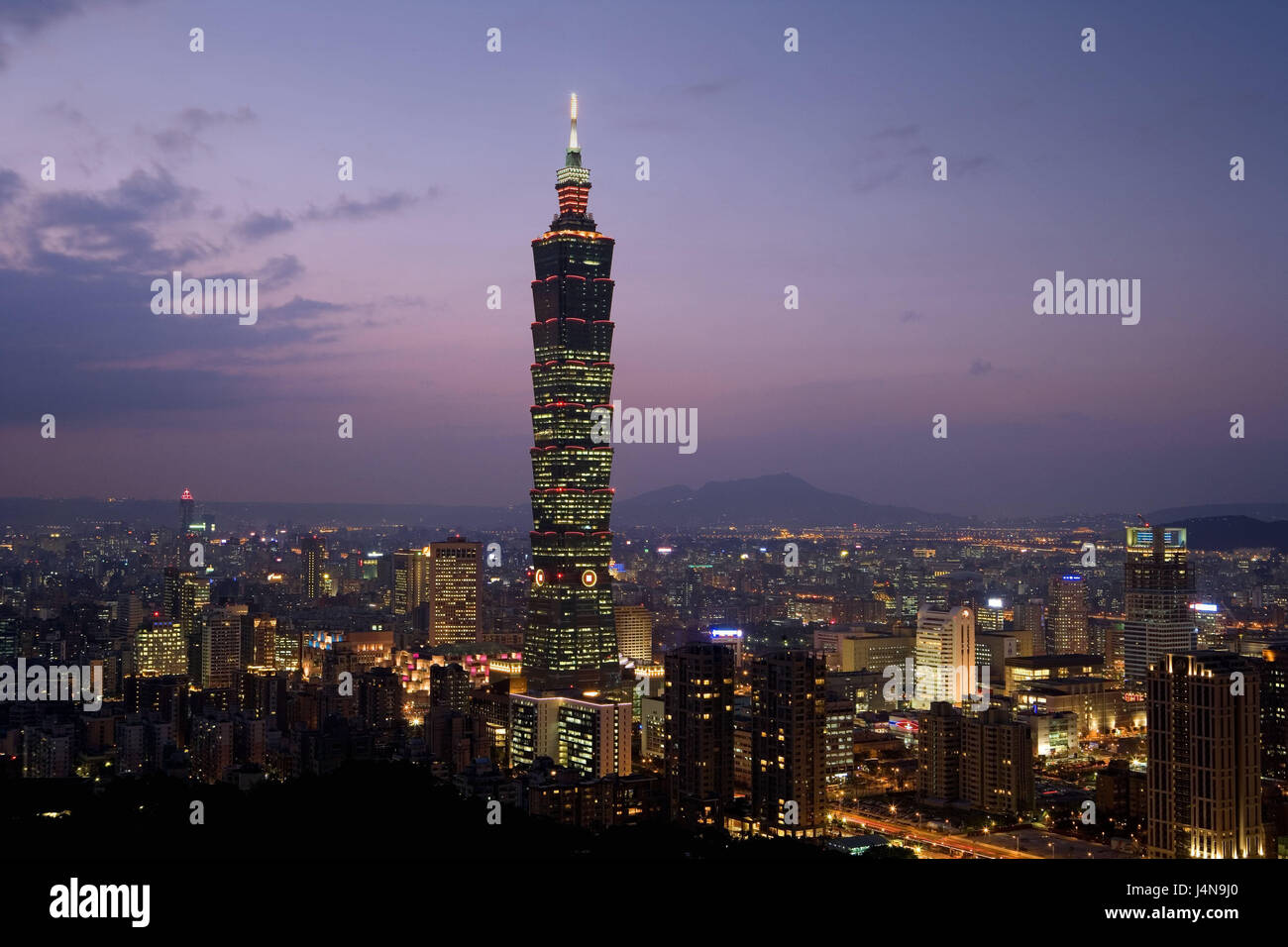 Taiwan, Taipeh, town view, Taipei Financial centre, lights, evening, no property release, Asia, Eastern Asia, town, capital, city, metropolis, building, skyscraper, high rise, architecture, Stock Photo