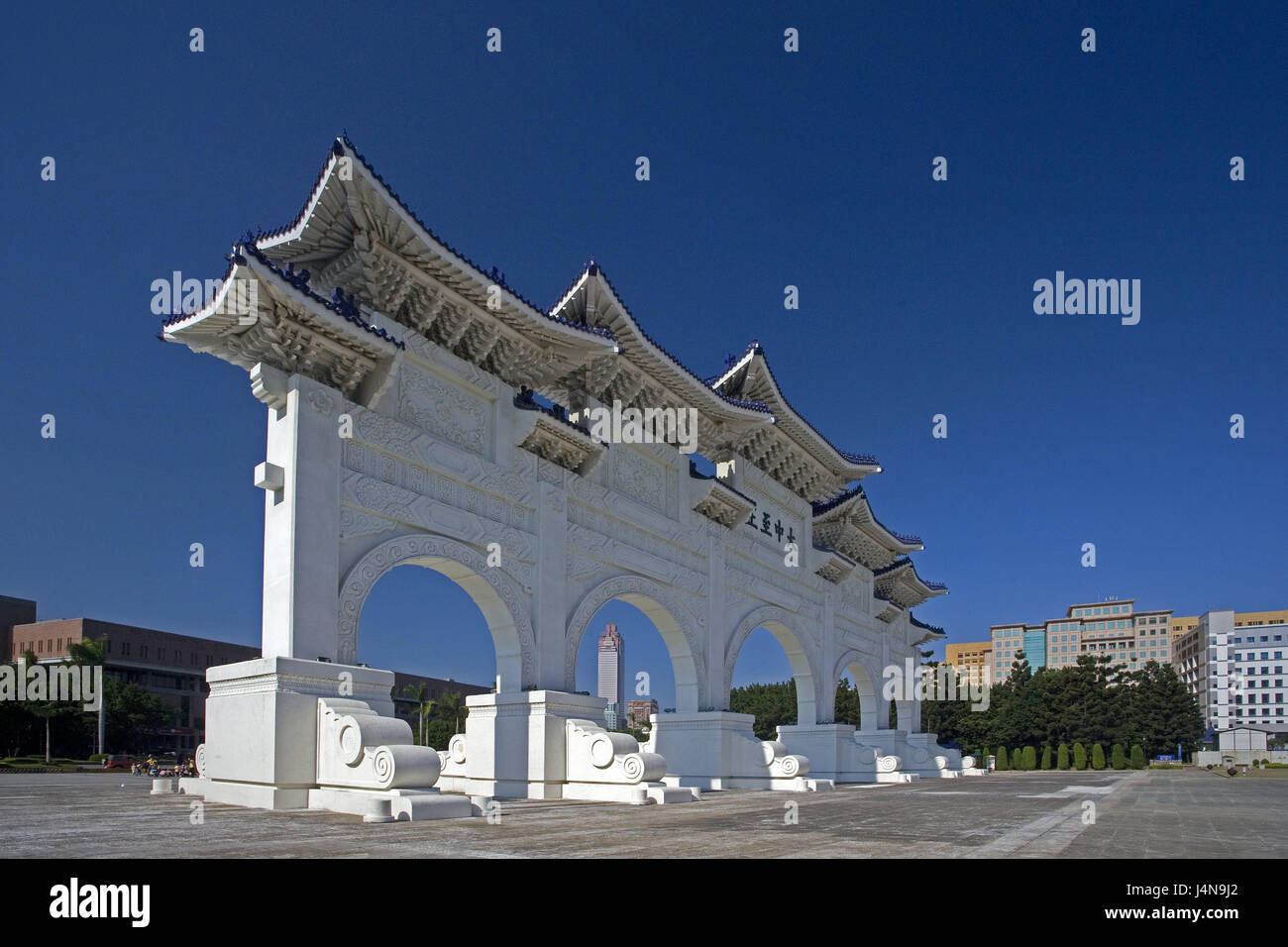 Taiwan, Taipeh, national Taiwan democracy-commemorative hall, gate, Asia, Eastern Asia, place of interest, building, architecture, goal building, outside, deserted, Stock Photo