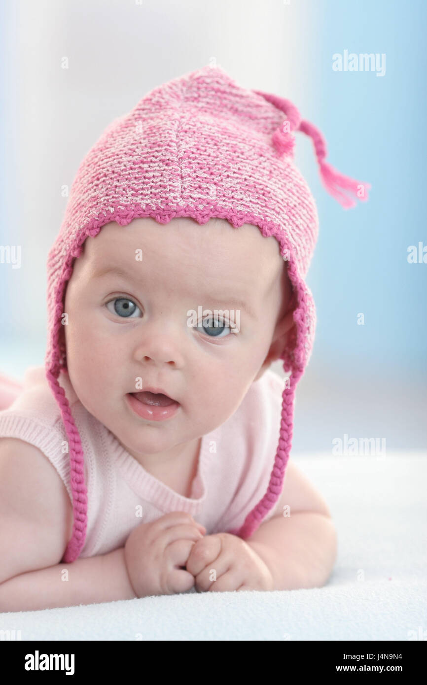 Baby, 5 months, cap, portrait, Stock Photo