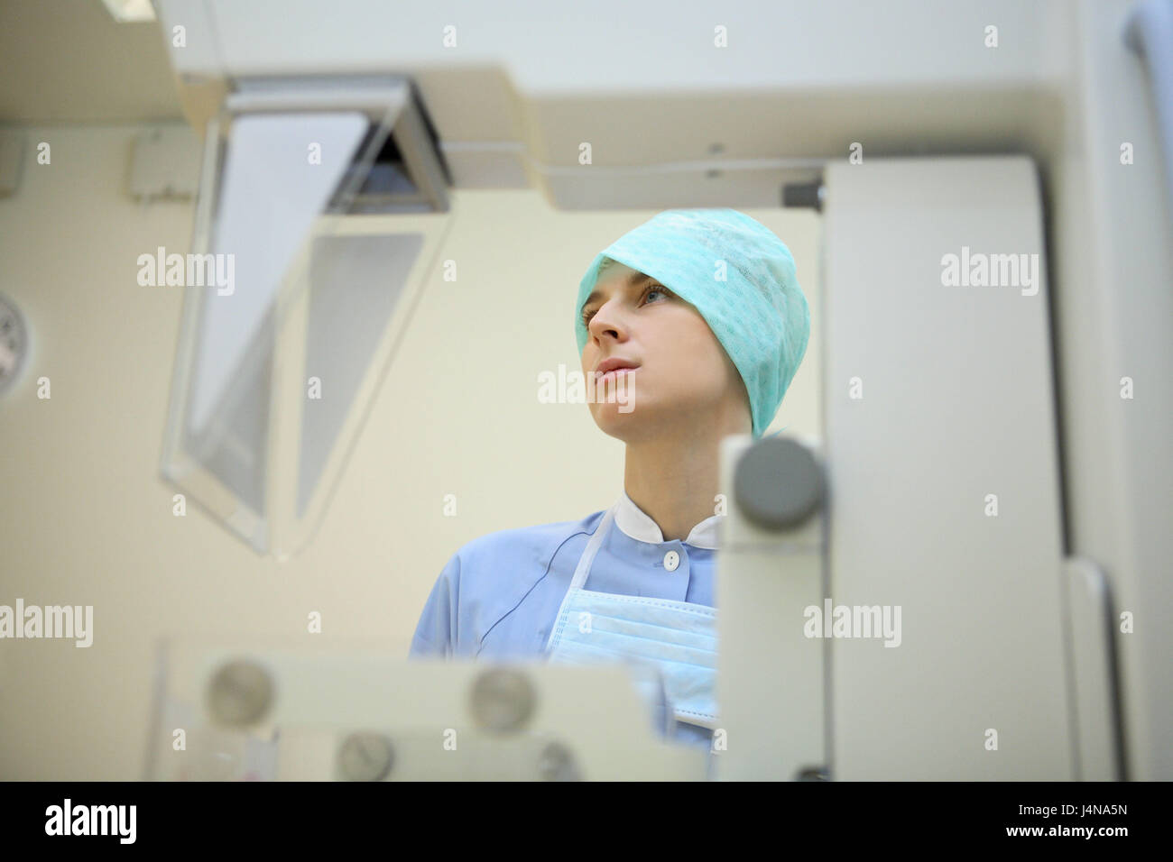 Nurse, X-ray device, mammary competence centre, Stock Photo