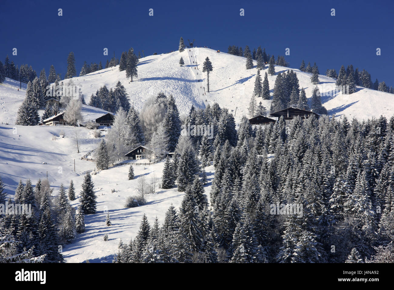 Germany, Bavaria, coil stone region, Mangfallfgebirge, Tatzelwurm, Sudelfeldregion, field Sudel, ski lift, ski runway, Stock Photo