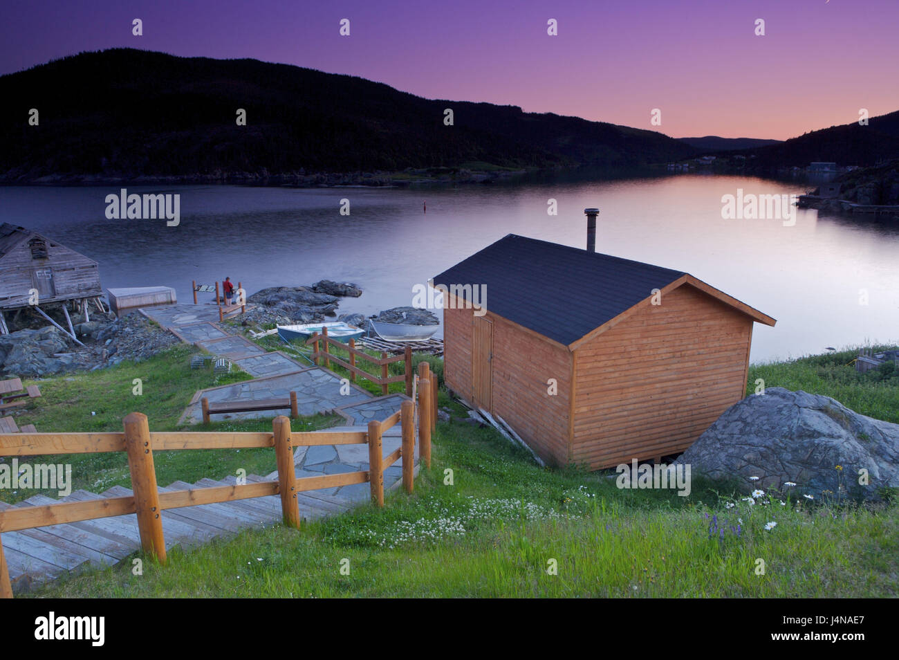 Canada, Newfoundland, Baie Verte Peninsula, Fleur de Lys, stairs, shore