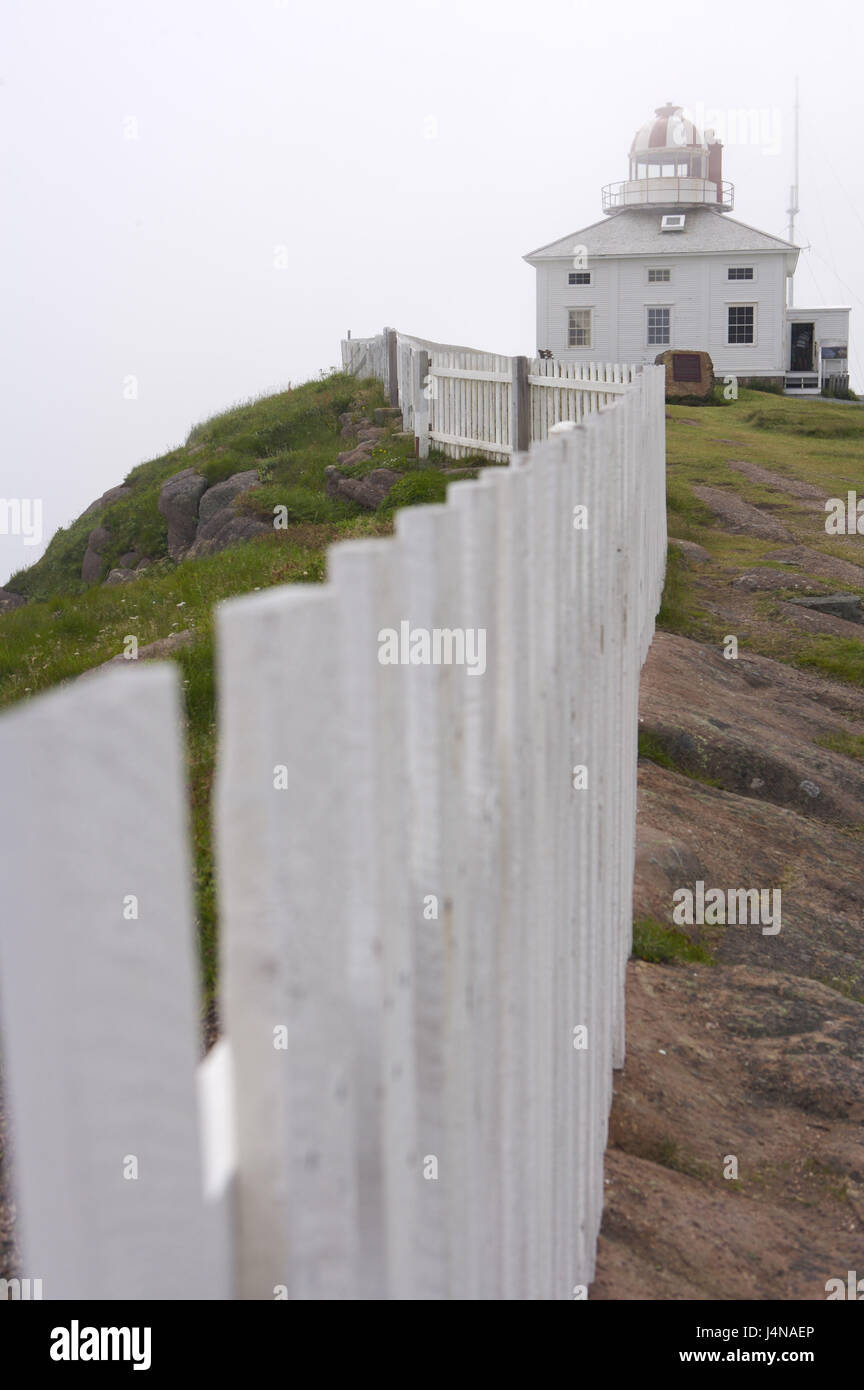 Canada, Newfoundland, Avalon Peninsula, cape Spear, lighthouse, fence, Stock Photo