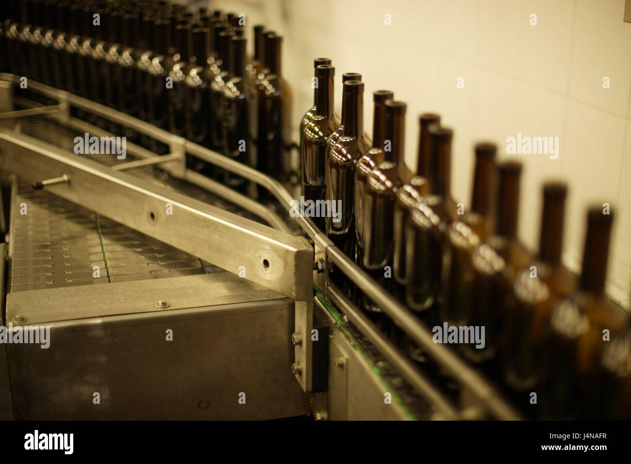 Drink industry, bottling plant, flasks, red wine, wine flasks, wine, drink, inside, alcohol, alcoholic, industry, technology, automatically, automates, economy, series, conveyor belt, Stock Photo