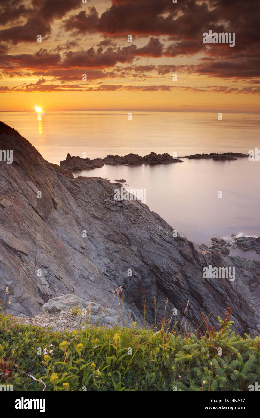 Canada, Twillingate, coast, sea, cloudy sky, sundown, Notre lady Bay, Stock Photo