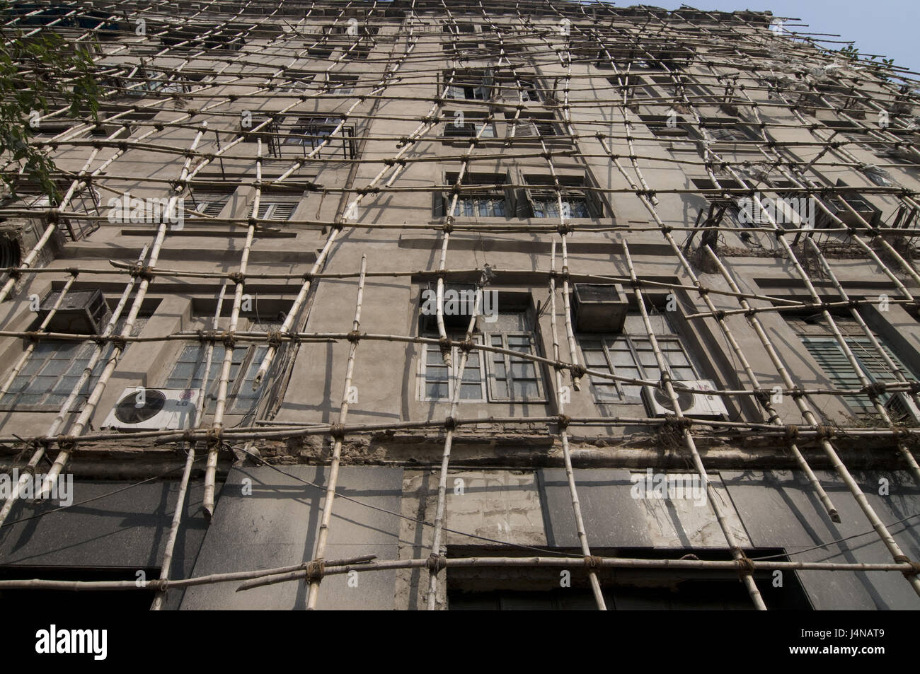 Residential house, scaffold, dangerously, Calcutta, India, Stock Photo