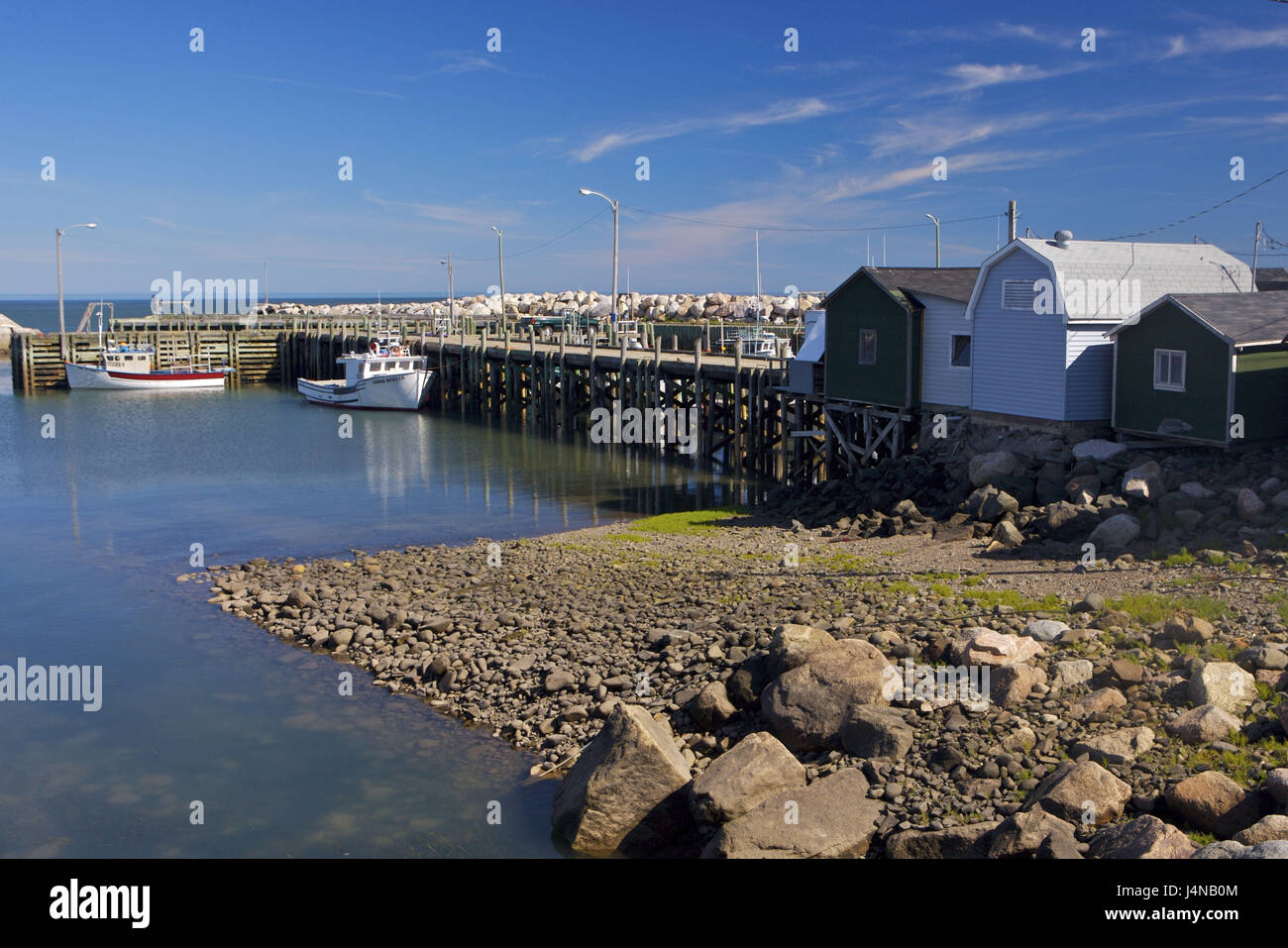 Fishing boats, landing stage, Parker Cove, Bay of Fundy, Nova Scotia