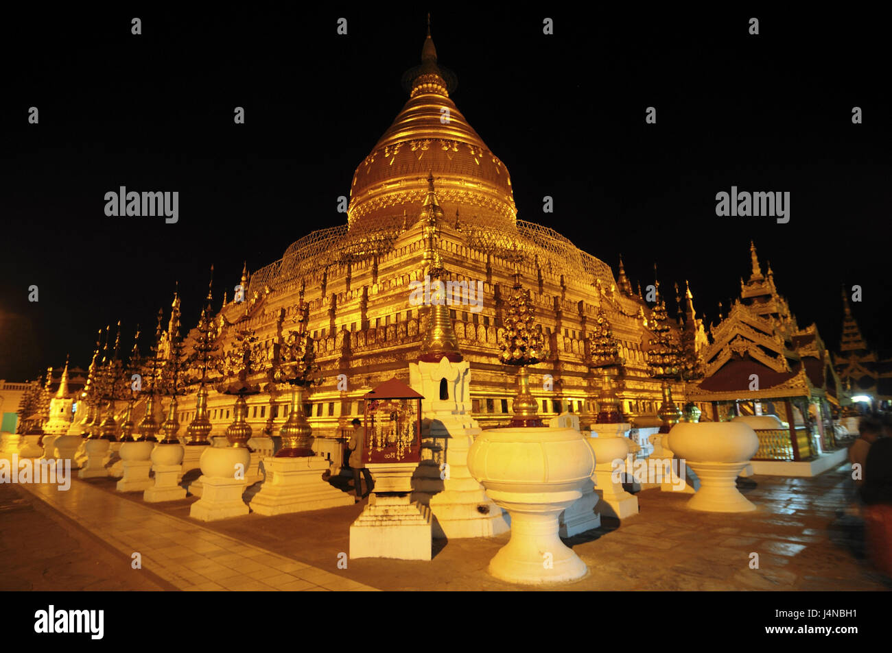 Golden temple, illuminateds, night, Bagan, Myanmar, Stock Photo