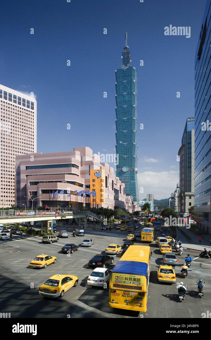 Taiwan, Taipeh, town view, Taipei Financial centre, street, traffic, no property release, Asia, Eastern Asia, town, capital, city, metropolis, building, skyscraper, high rise, architecture, traffic, cars, buses, Stock Photo