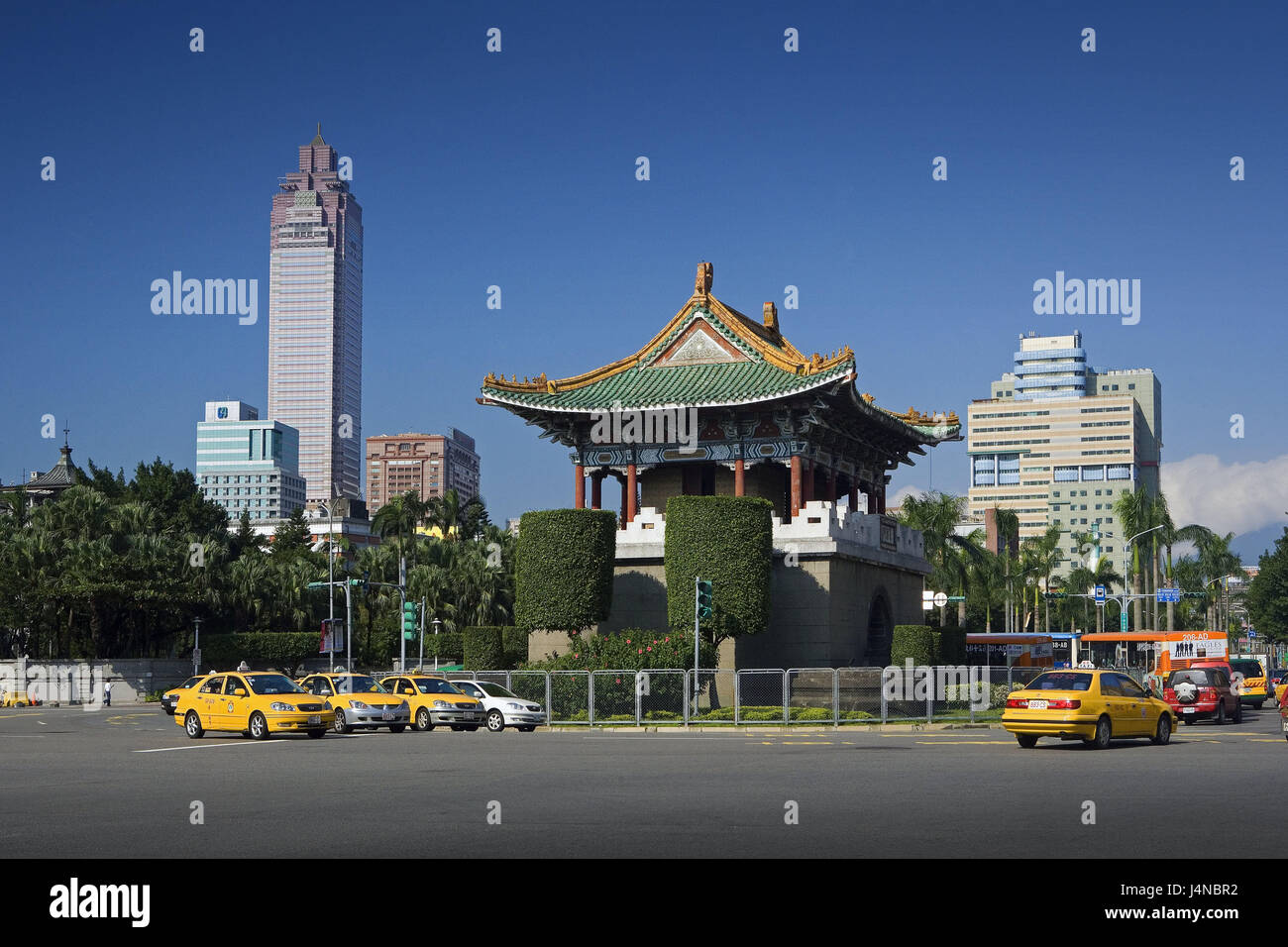 Taiwan, Taipeh, Zhongcheng gate, street, traffic, Asia, Eastern Asia, town, capital, building, structures, architecture, Stock Photo