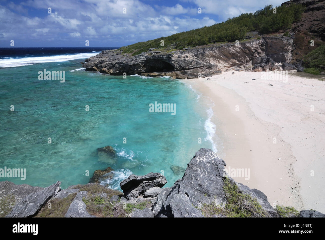 Sandy beach, Baie de l'est, sea, Ile Rodrigues, Mauritius, Stock Photo