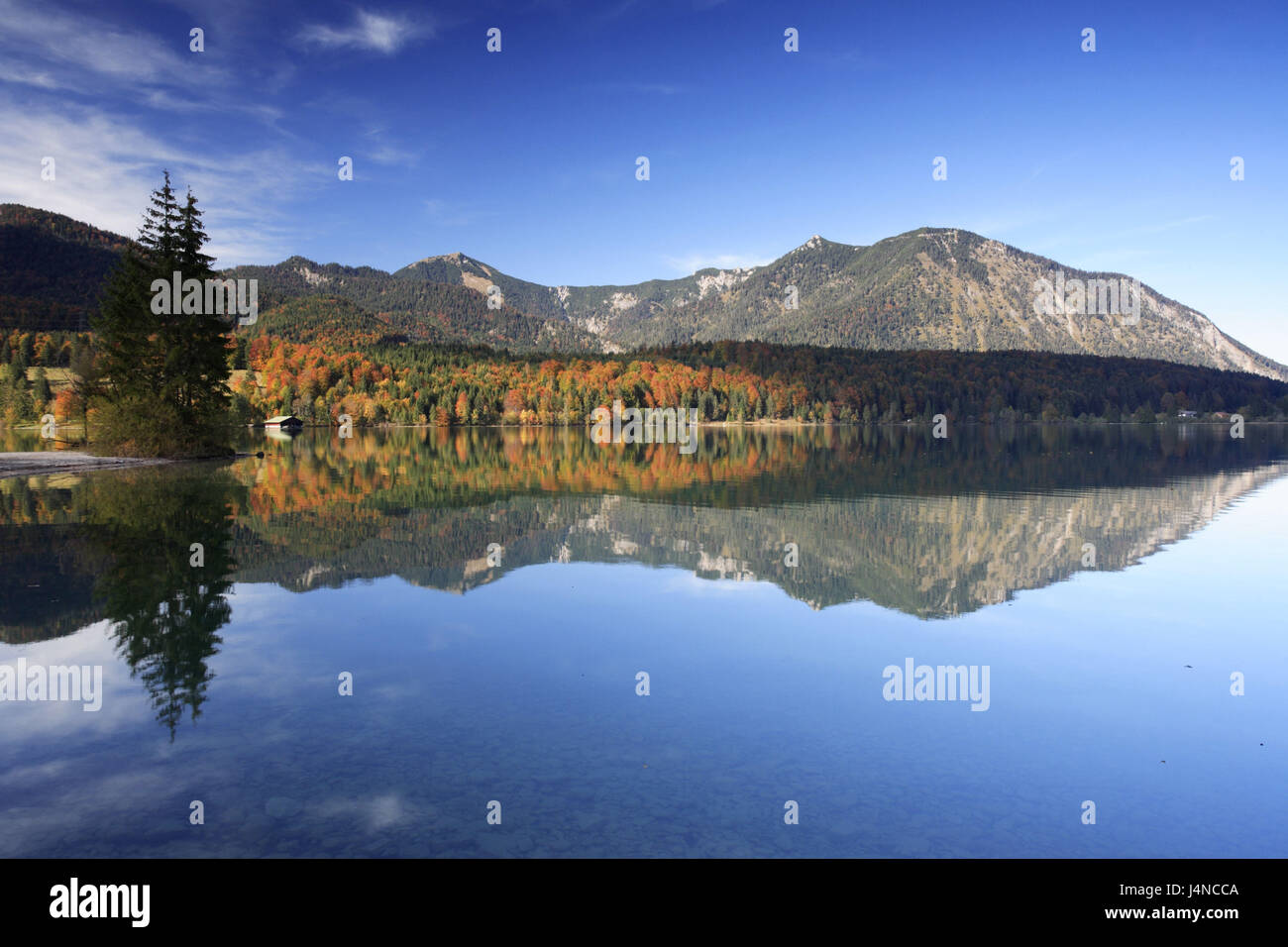 Germany, Bavaria, Walchensee, mountains, mirroring, autumn, Stock Photo