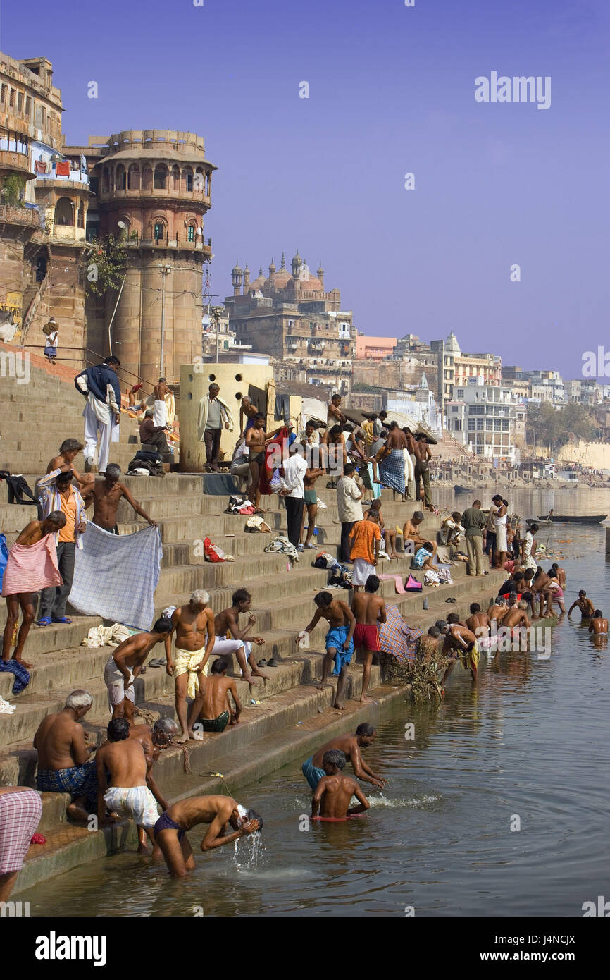 India, Uttar Pradesh, Benares, walk, Ghats, bathers, Stock Photo