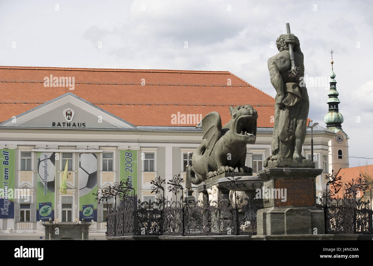 Austria, Carinthia, Klagenfurt, statue, dragon, Stock Photo