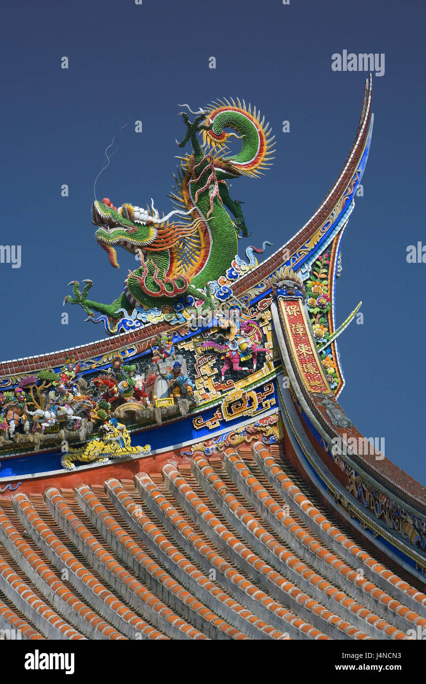 Taiwan, Taipeh, Konfuzius temple, roof, detail, Asia, Eastern Asia, town, capital, building, temple building, architecture, faith, religion, Buddhism, outside, Stock Photo