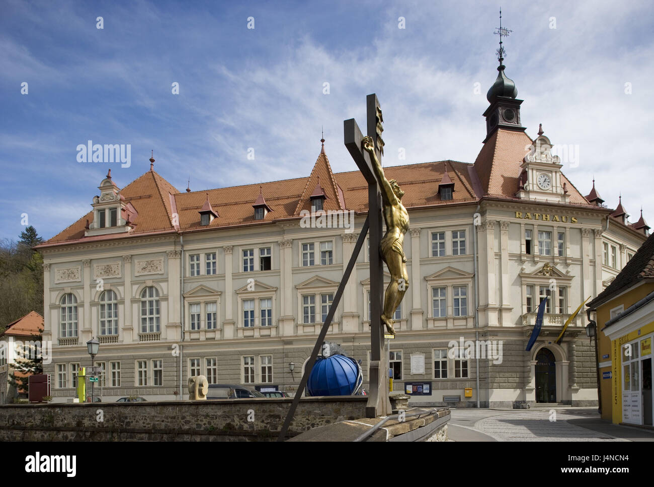 Austria, Carinthia, wolf mountain, new city hall, cross, Stock Photo