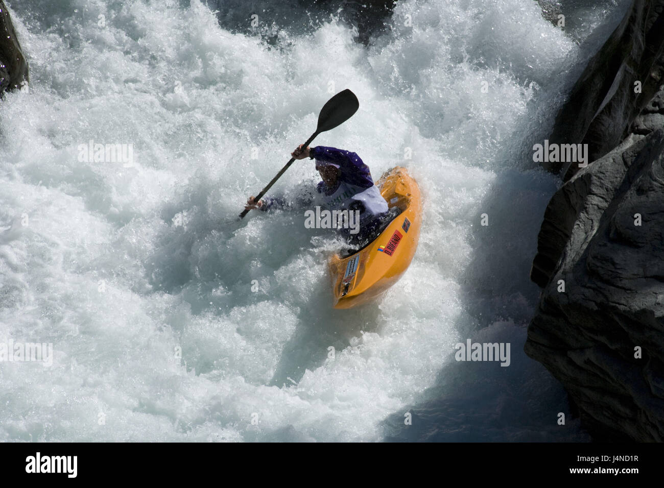 Italy, Piedmont, kayak, kayakist, torrent, sport Stock Photo