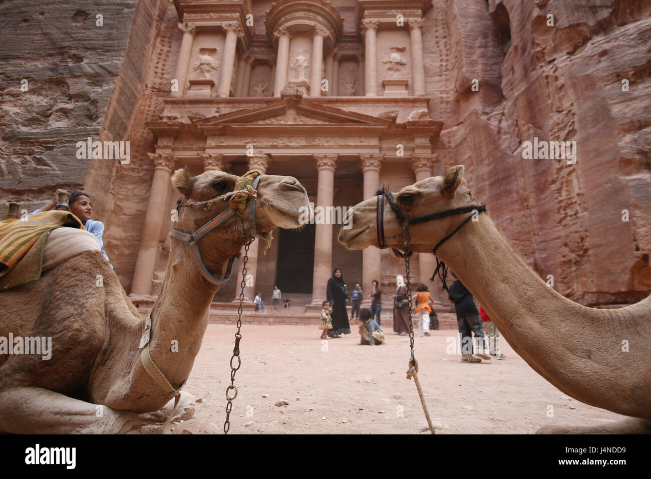 The Middle East, Jordan, Petra, treasure house, tourist, camels, Stock Photo