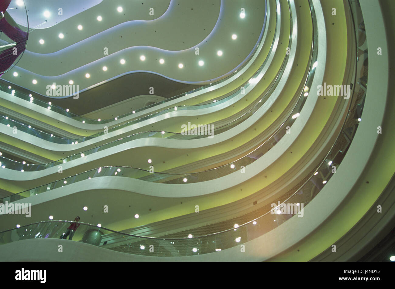 China, Hong Kong Iceland, Causeway Bay, shopping centre, 'Times Square', knowledge, Asia, Hong Kong, town, city, cosmopolitan city, metropolis, Causeway-Bay, building, shopping centre, Times-Square-Shopping-Mall, balustrades, floors, floors, forms, arched, curved, architecture, atrium, lights, people, economy, trade, inside, Stock Photo