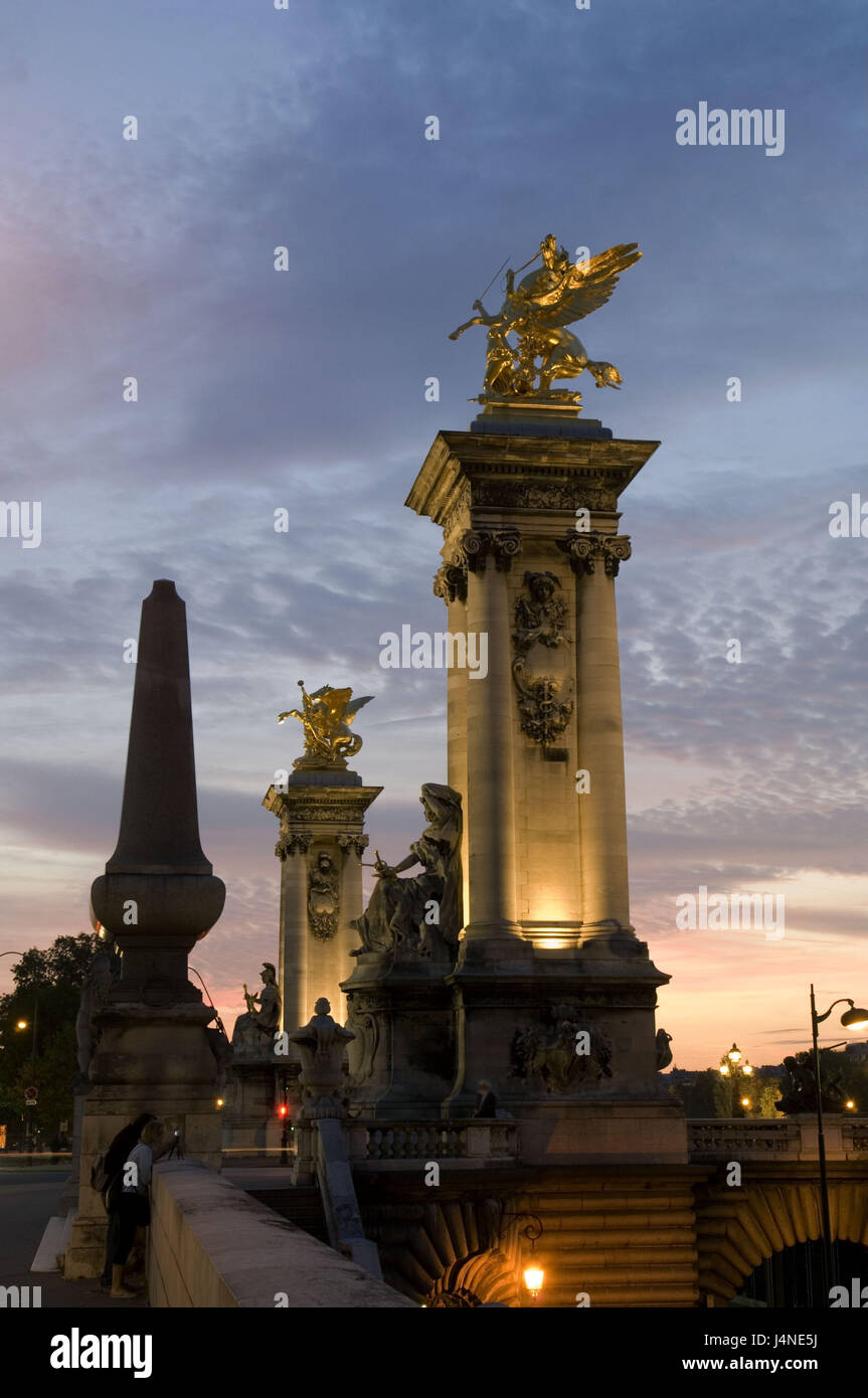 France, Paris, his, Pont Alexandre III, detail, evening tuning, Stock Photo
